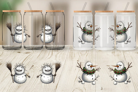 Glass Can Grumpy Snowman Sublimation artnoy 