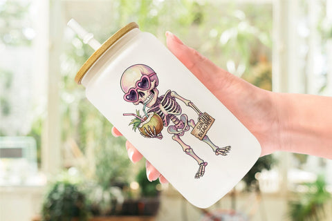 Glass Can Grumpy Summerween Monster Watercolor Sublimation artnoy 