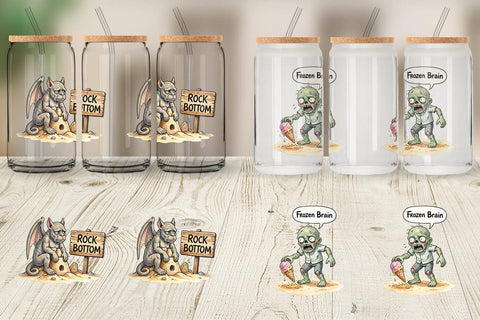 Glass Can Grumpy Summerween Monster Watercolor Sublimation artnoy 