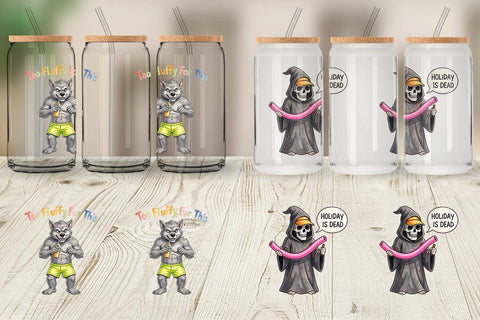 Glass Can Grumpy Summerween Monster Watercolor Sublimation artnoy 