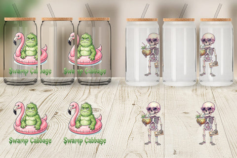 Glass Can Grumpy Summerween Monster Watercolor Sublimation artnoy 