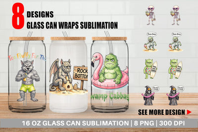 Glass Can Grumpy Summerween Monster Watercolor Sublimation artnoy 