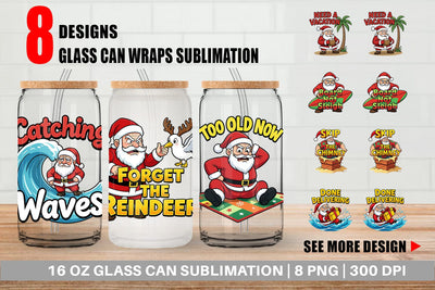 Glass Can Grumpy Surfer Santa Sarcastic Quotes Sublimation artnoy 