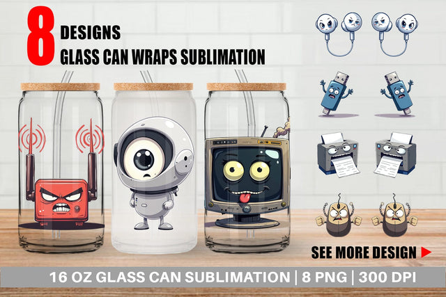 Glass Can Grumpy Tech Gadgets Sublimation artnoy 