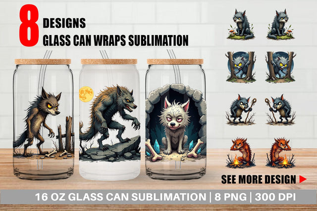 Glass Can Grumpy Werewolf Sublimation artnoy 