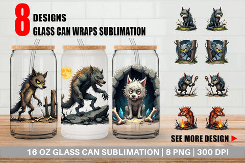 Glass Can Grumpy Werewolf Sublimation artnoy 