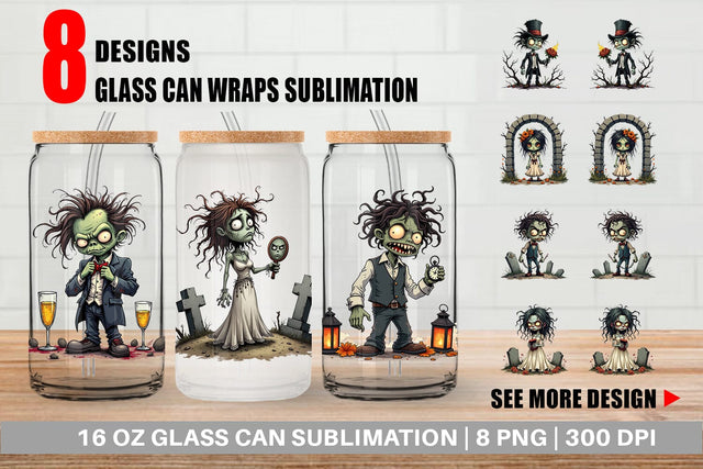 Glass Can Grumpy Zombie Couple Sublimation artnoy 