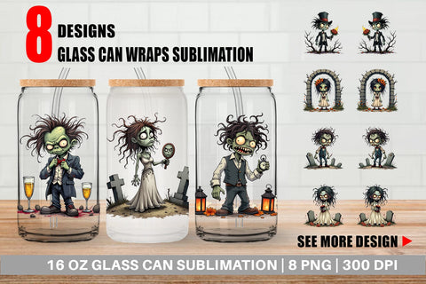 Glass Can Grumpy Zombie Couple Sublimation artnoy 