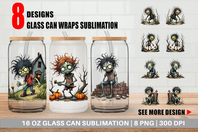 Glass Can Grumpy Zombie Sublimation artnoy 