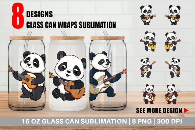 Glass Can Guitar Panda Sublimation artnoy 