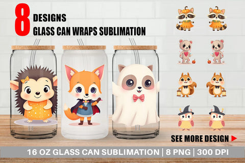 Glass Can Halloween Animals Sublimation artnoy 
