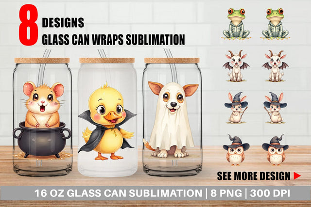 Glass Can Halloween Animals Sublimation artnoy 