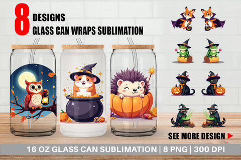 Glass Can Halloween Animals Sublimation artnoy 