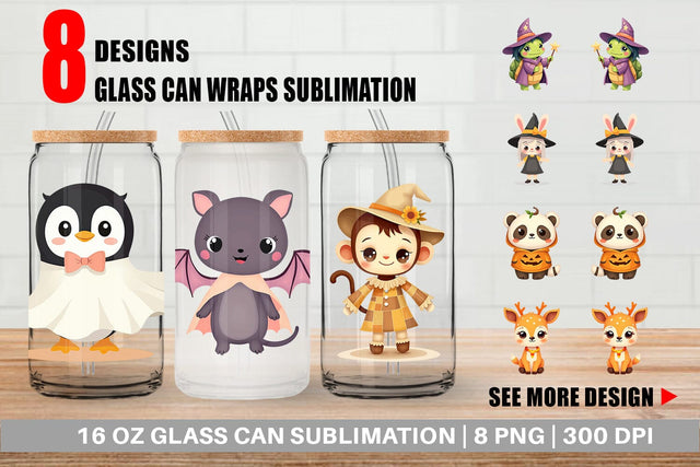 Glass Can Halloween Animals Sublimation artnoy 