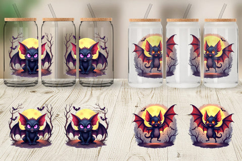 Glass Can Halloween Bat Flutter Sublimation artnoy 