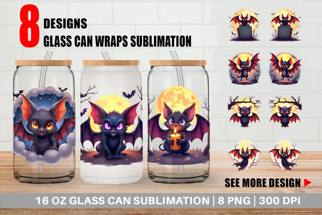 Glass Can Halloween Bat Flutter Sublimation artnoy 