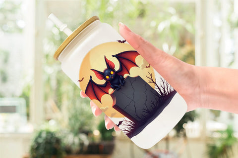 Glass Can Halloween Bat Flutter Sublimation artnoy 