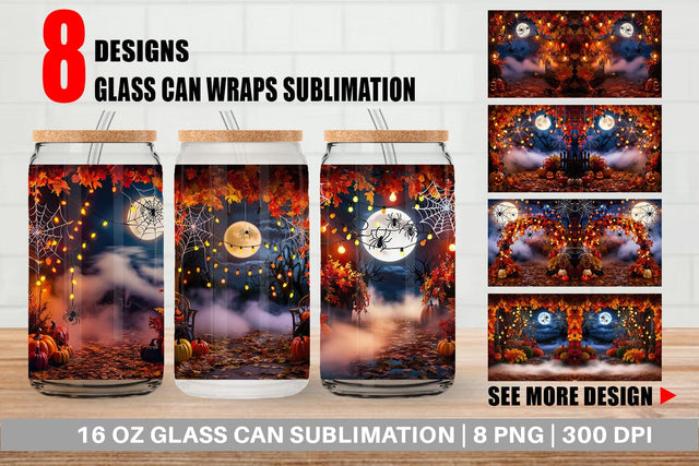 Glass Can Halloween Bokeh Scene Sublimation artnoy 