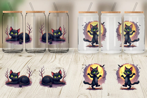 Glass Can Halloween Cat Glow Sublimation artnoy 