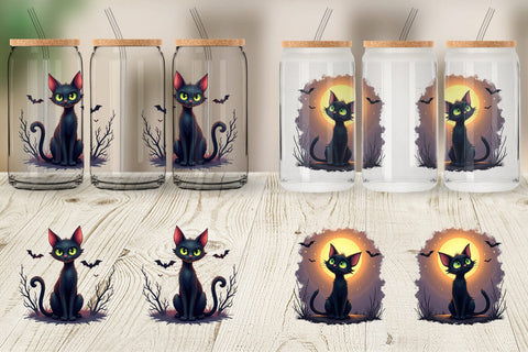 Glass Can Halloween Cat Glow Sublimation artnoy 