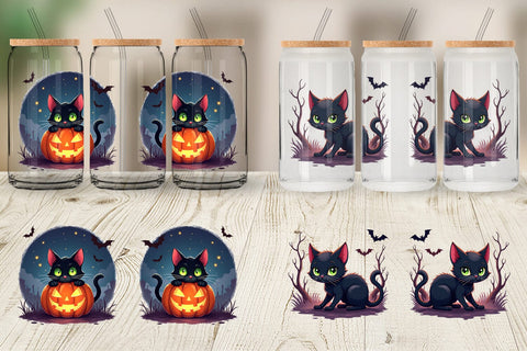 Glass Can Halloween Cat Glow Sublimation artnoy 