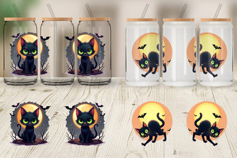 Glass Can Halloween Cat Glow Sublimation artnoy 