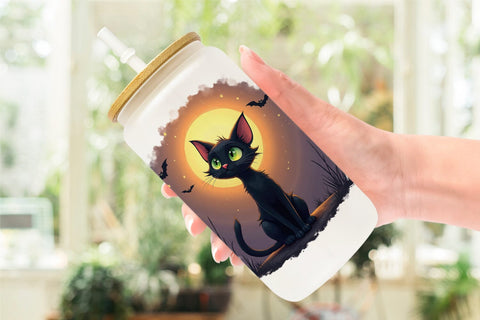 Glass Can Halloween Cat Glow Sublimation artnoy 