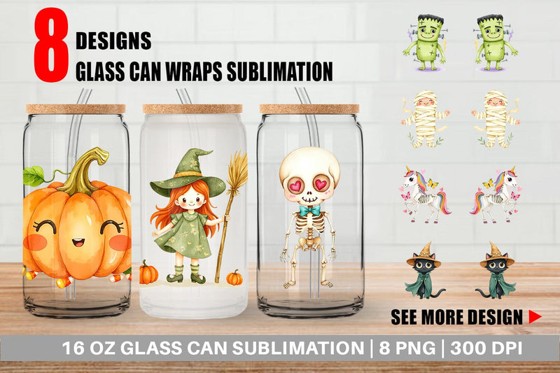 Glass Can Halloween Characters Sublimation artnoy 