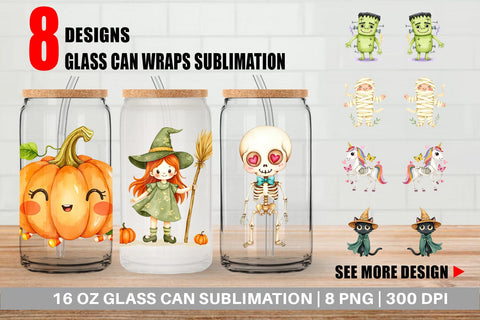 Glass Can Halloween Characters Sublimation artnoy 