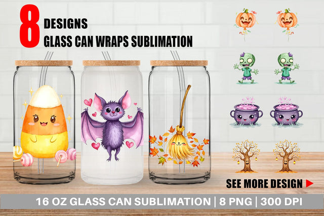 Glass Can Halloween Characters Sublimation artnoy 