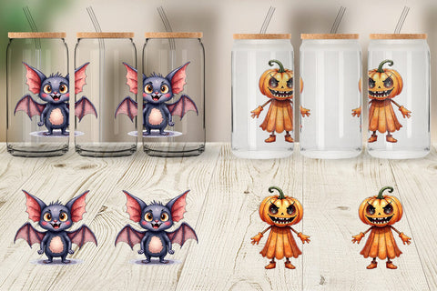 Glass Can Halloween Characters Watercolor Sublimation artnoy 