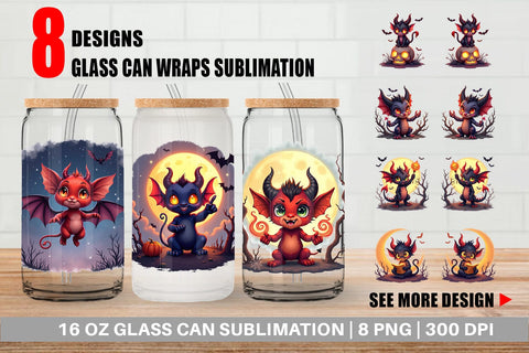 Glass Can Halloween Demon Spark Sublimation artnoy 