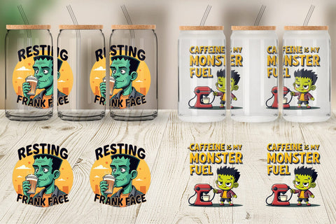 Glass Can Halloween Frankenstein Coffee Sublimation artnoy 