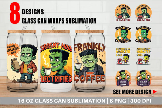 Glass Can Halloween Frankenstein Coffee Sublimation artnoy 