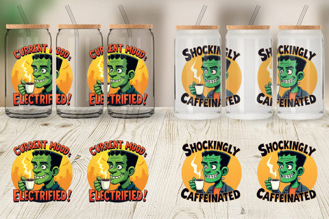 Glass Can Halloween Frankenstein Coffee Sublimation artnoy 