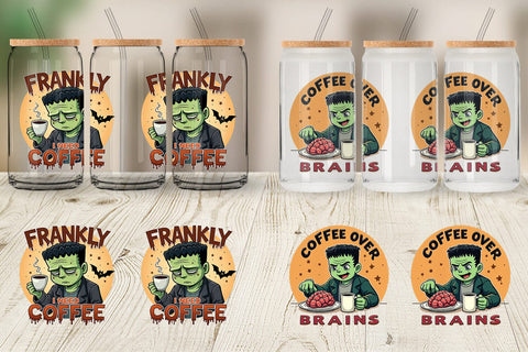 Glass Can Halloween Frankenstein Coffee Sublimation artnoy 