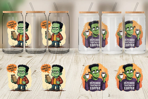 Glass Can Halloween Frankenstein Coffee Sublimation artnoy 
