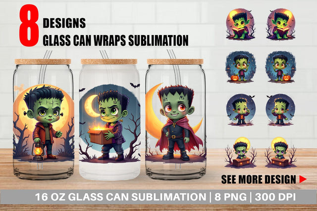 Glass Can Halloween Franky Bolt Sublimation artnoy 