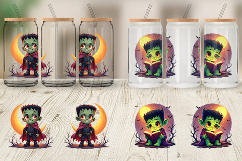 Glass Can Halloween Franky Bolt Sublimation artnoy 