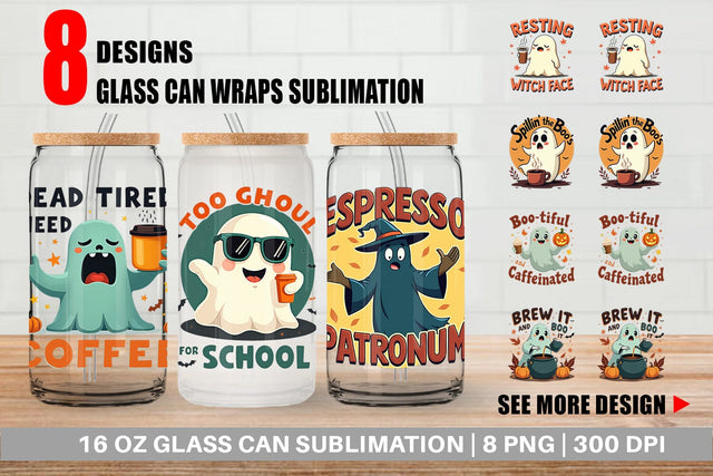 Glass Can Halloween Ghost Coffee Sublimation artnoy 