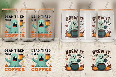 Glass Can Halloween Ghost Coffee Sublimation artnoy 