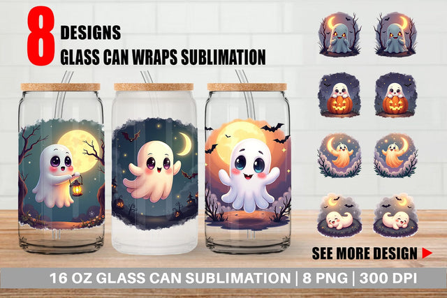 Glass Can Halloween Ghostly Charm Sublimation artnoy 
