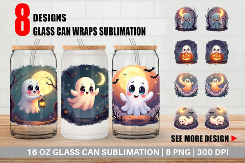 Glass Can Halloween Ghostly Charm Sublimation artnoy 