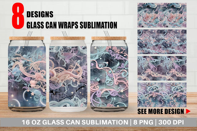 Glass Can Halloween Goth Pattern Sublimation artnoy 