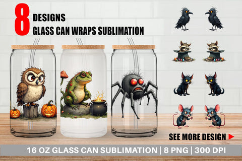Glass Can Halloween Grumpy Critters Sublimation artnoy 