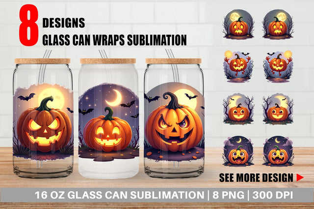 Glass Can Halloween Jack Lantern Sublimation artnoy 