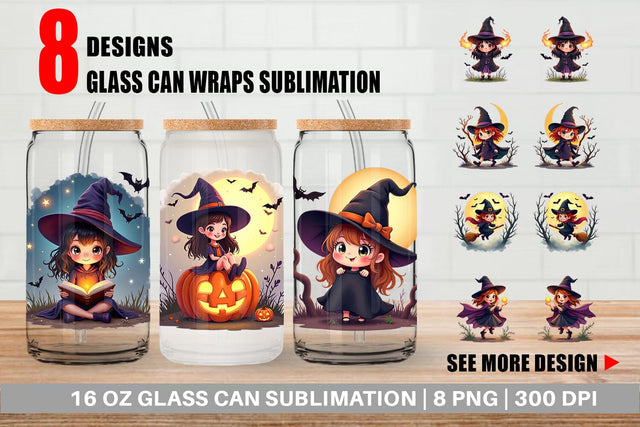 Glass Can Halloween Little Witch Sublimation artnoy 