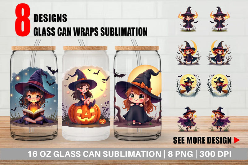 Glass Can Halloween Little Witch Sublimation artnoy 
