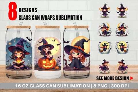 Glass Can Halloween Little Witch Sublimation artnoy 