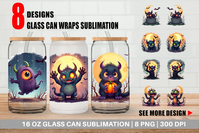 Glass Can Halloween Monster Creep Sublimation artnoy 